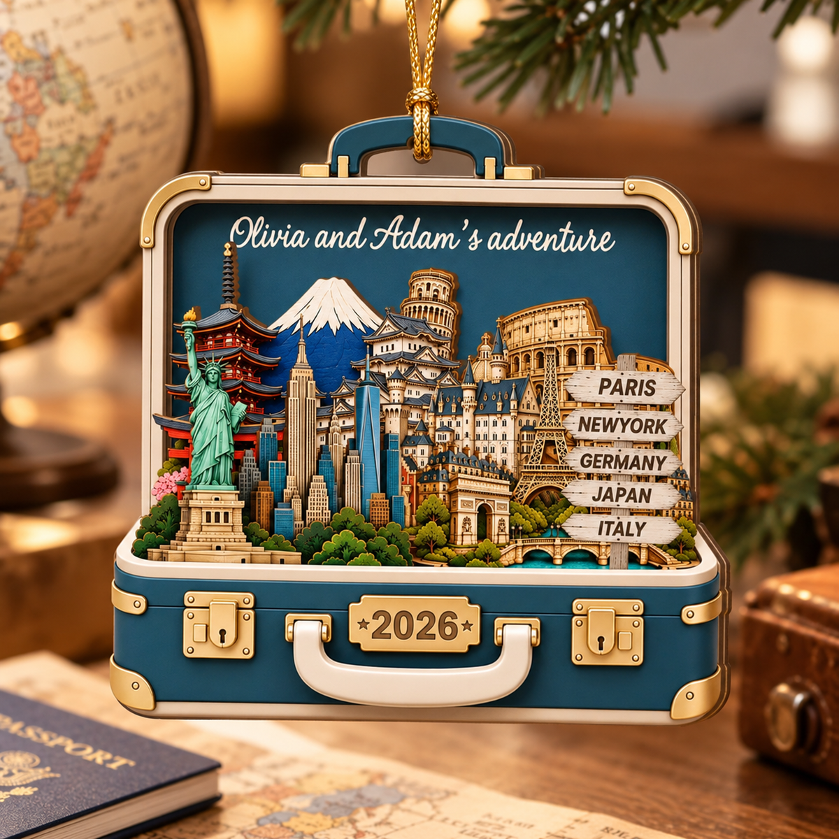 Personalized Couple Adventure Travel Suitcase Christmas Wood Ornament LM32 670683