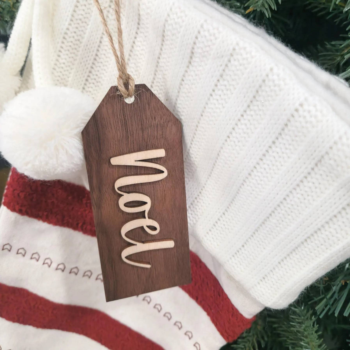 Personalized Name Wooden Christmas Stocking Tag HO82 900512