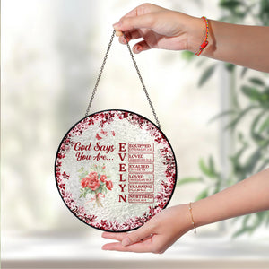 Custom Name Letter God Says I Am Flower Toile De Jouy Style Stained Glass Suncatcher LM32 895393