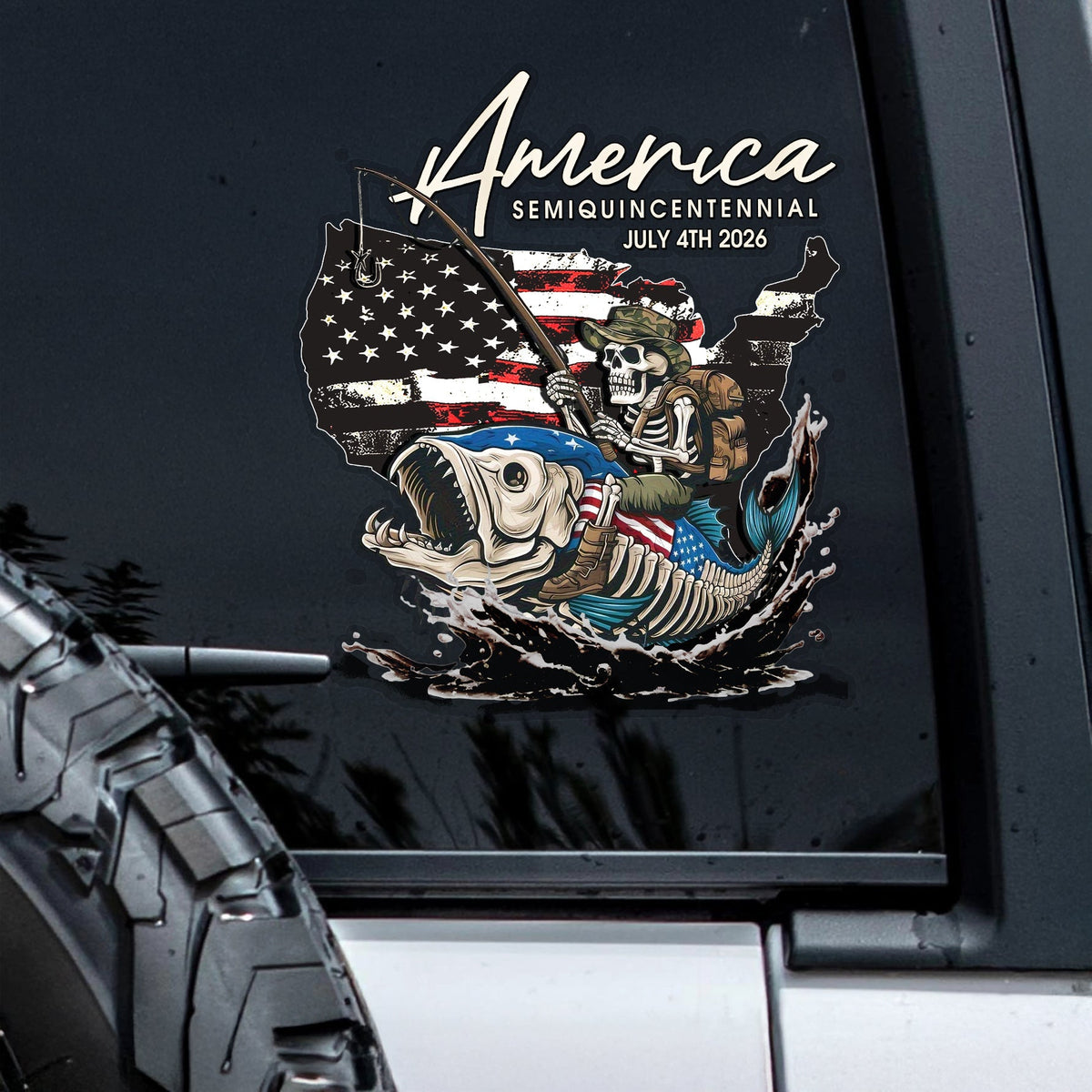 Bass Fishing Flag America Semiquincentennial July 4th 2026 Car Window Decal Sticker LM32 899227