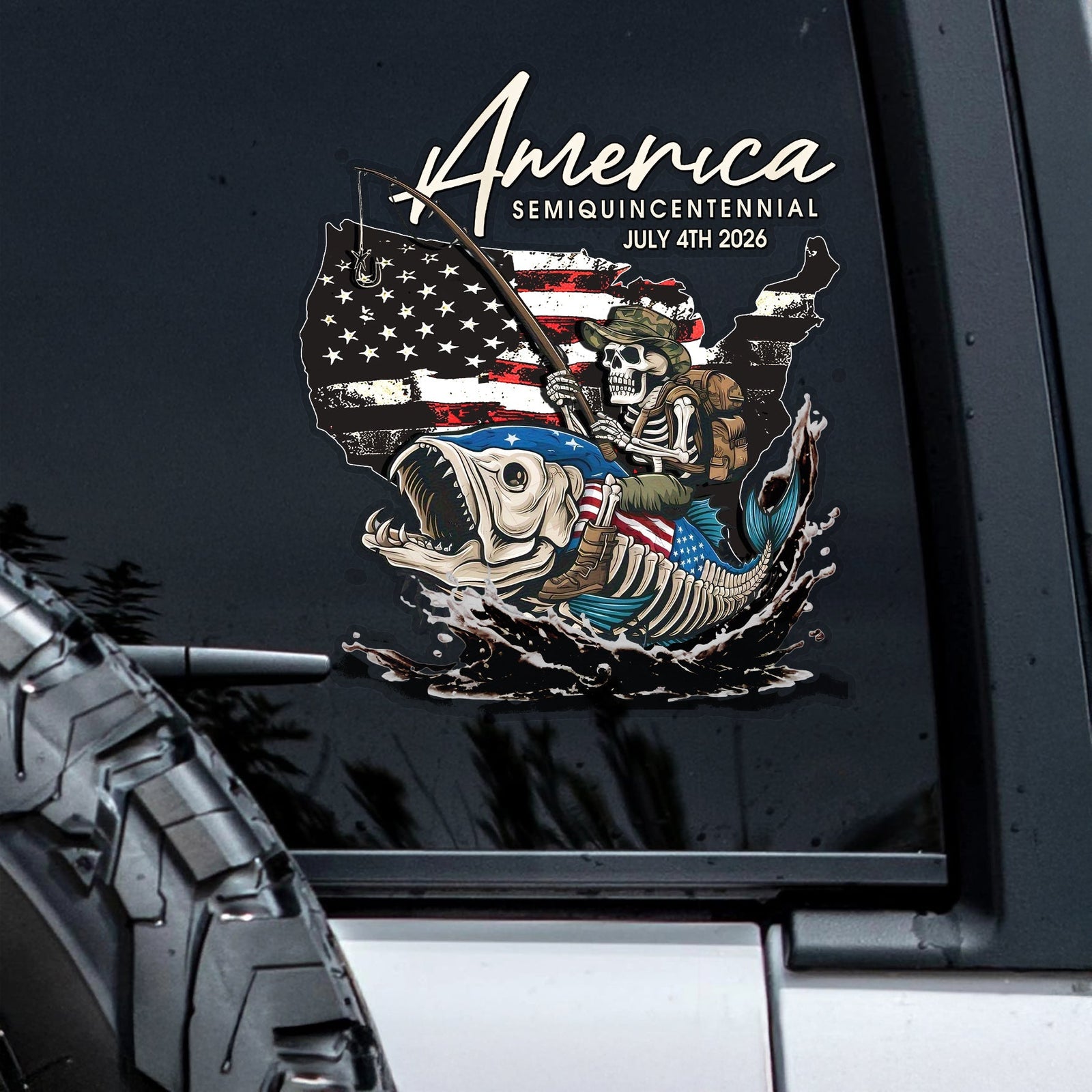 Bass Fishing Flag America Semiquincentennial July 4th 2026 Car Window Decal Sticker LM32 899227