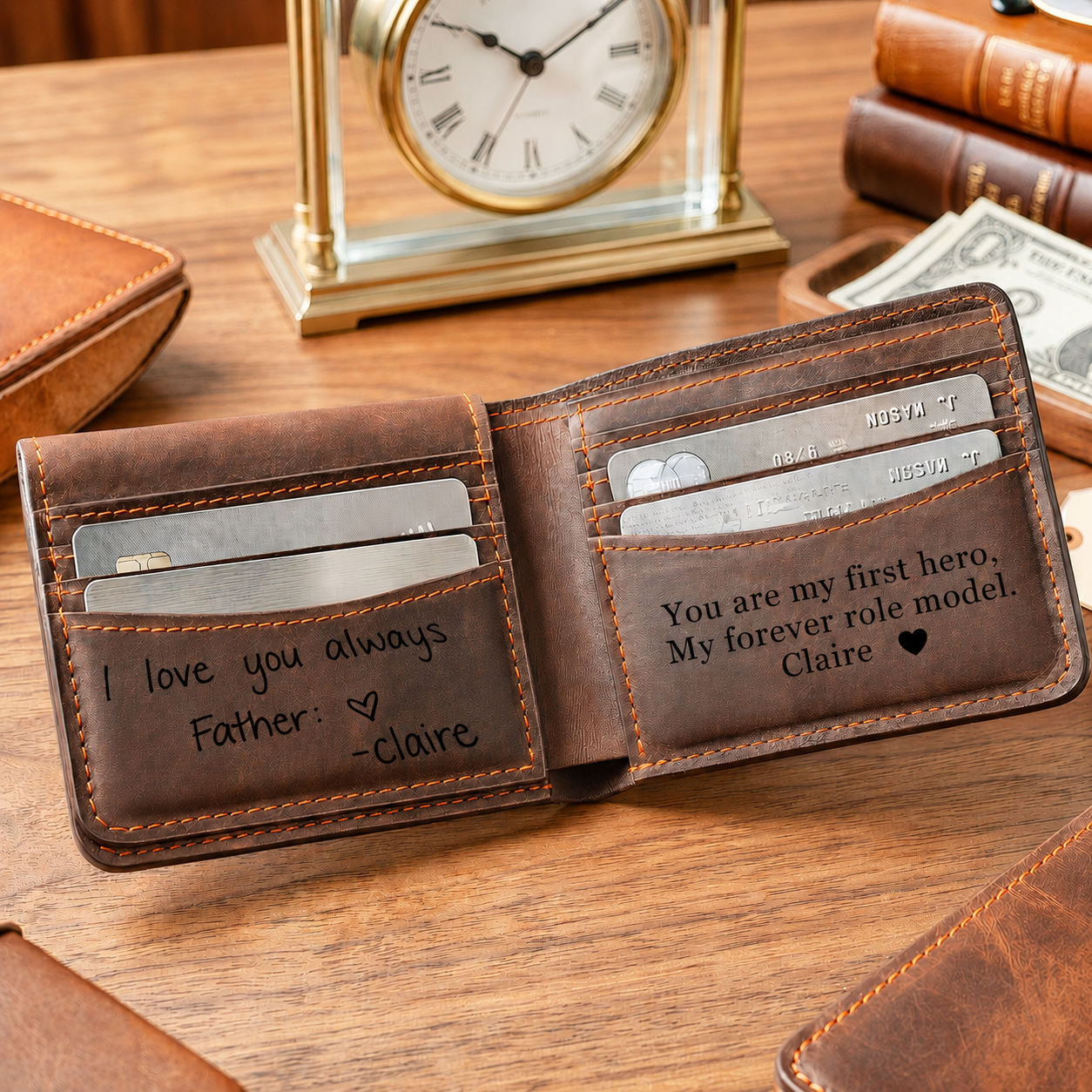 Personalized The Best Dad Ever Leather Wallet Engraving Father's Day Gift For Dad, Grandpa, Husband LM32 668899