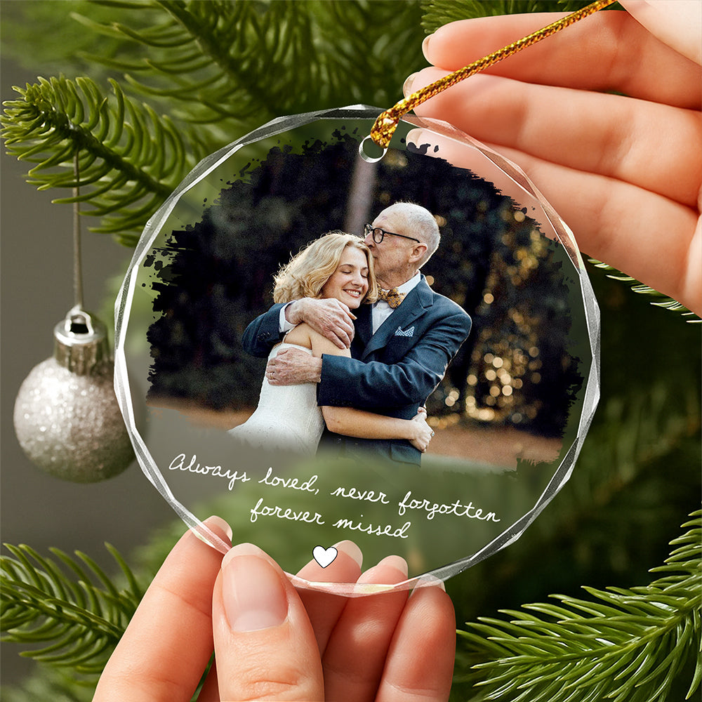 Custom Photo Always & Forever In My Heart Memorial Christmas Glass Ornament CH07 180180