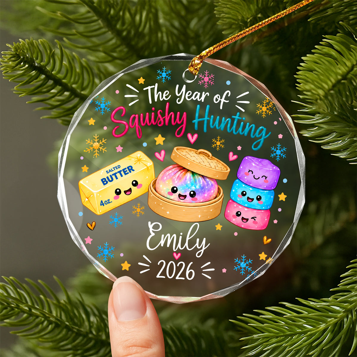 Personalized Squishy Hunting Christmas Glass Ornament Funny 2026 Holiday Keepsake LM32 670145