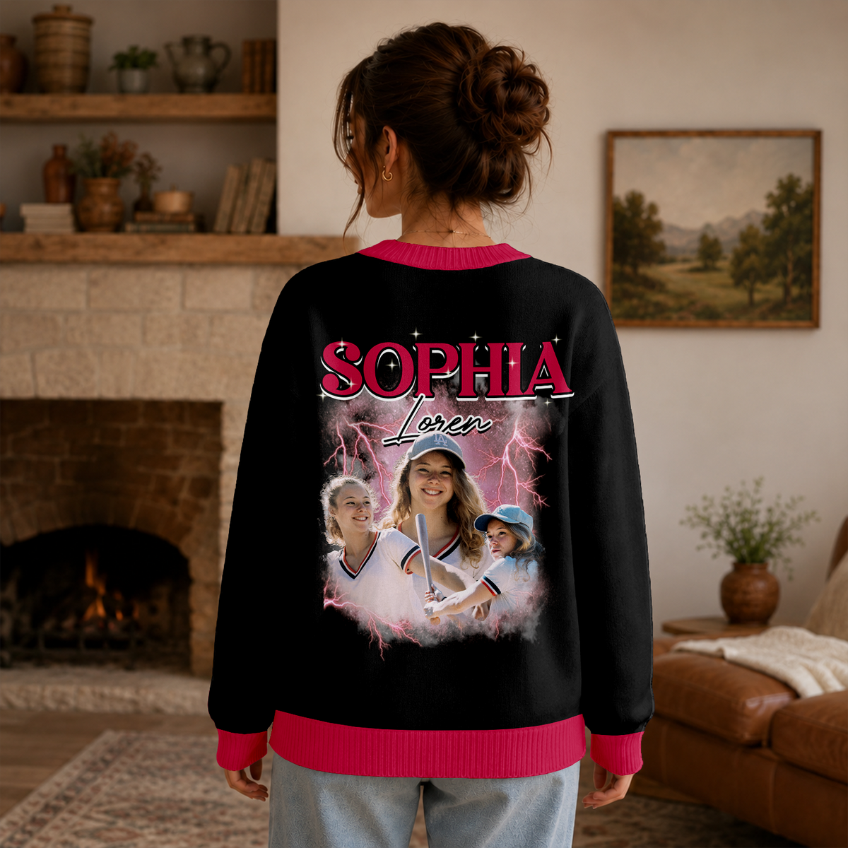 Custom Portrait Photo With Retro Style Sporty Gift For Baseball Lovers V-neck Cardigan HO82 903552