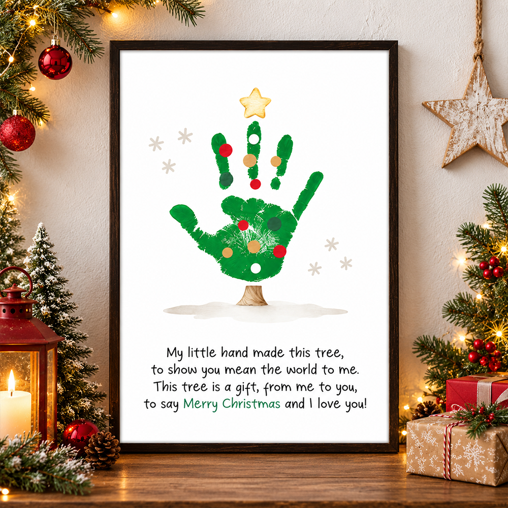 Personalized Christmas Tree Handprint Art Poster DIY Xmas Gift LM32 670095