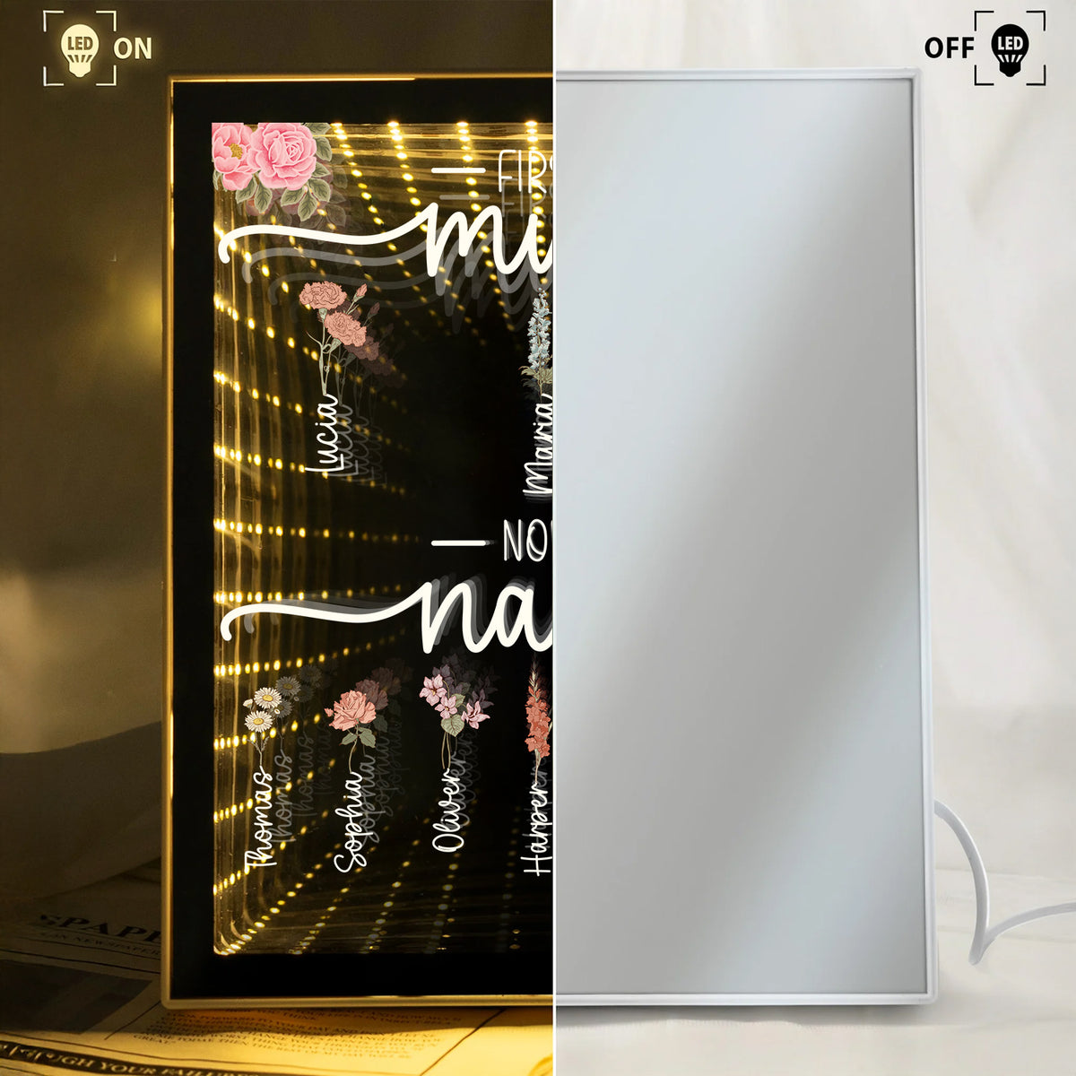 Custom Kids Names First Mom Now Grandma Infinity Mirror Light Box Personalized Mother's Day Gift HO82 901954