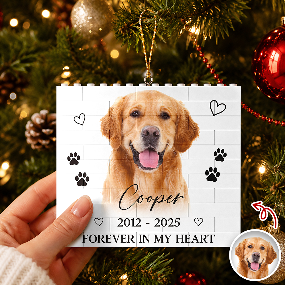 Personalized Pet Memorial Photo  Forever In My Heart Building Blocks Ornament CH07 180428