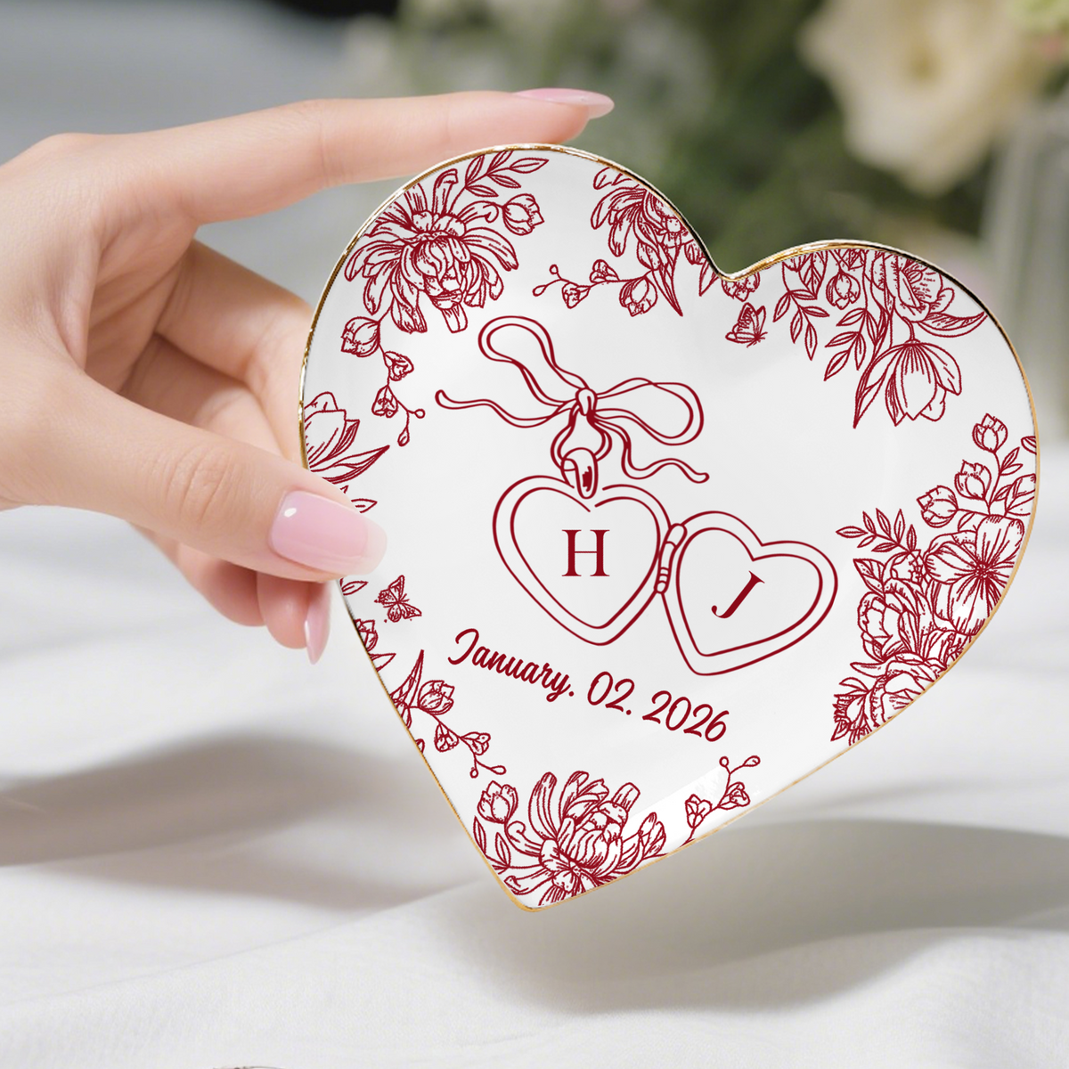 Personalized Toile De Jouy Locked Ring Dish Gift for Bride, Engagement Gift, Anniversary LM32 899251