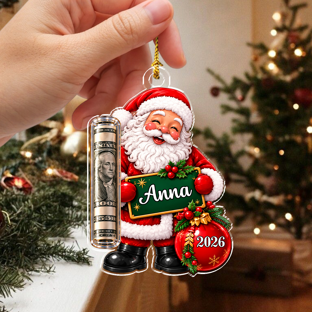 Personalized Christmas Acrylic Money Holder, Christmas Tree Keepsake CH07 180820