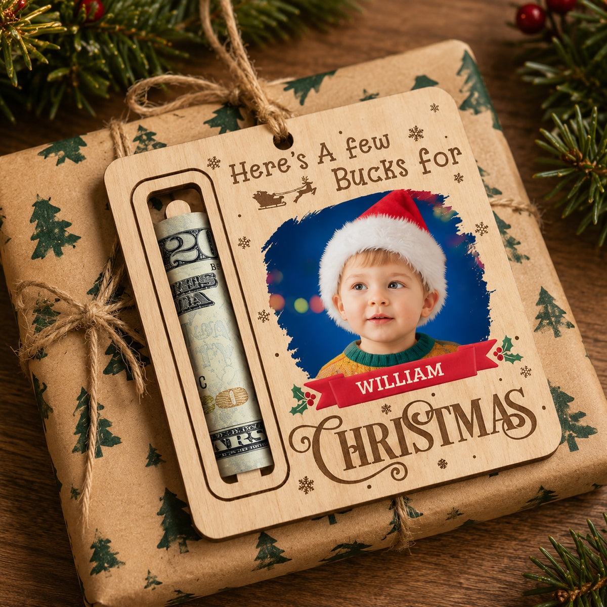 Personalized Photo Christmas Wood Money Holder Ornament Christmas Gift for Kids TH10 171023