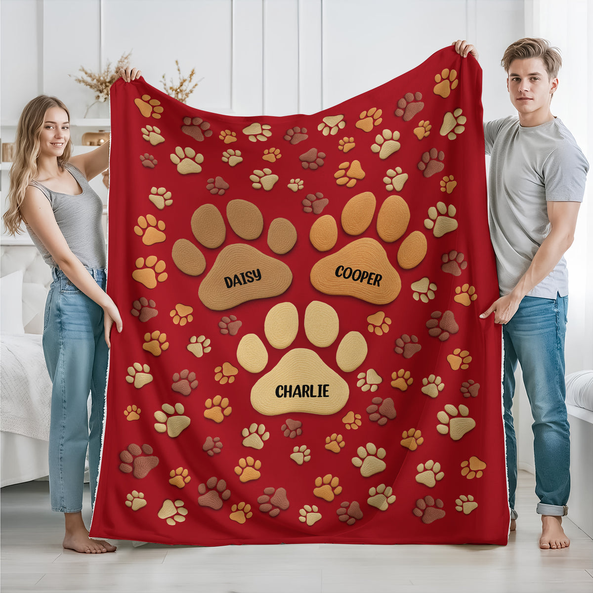 Personalized Custom Name On Paw 3D Effect Blanket TH10 896641