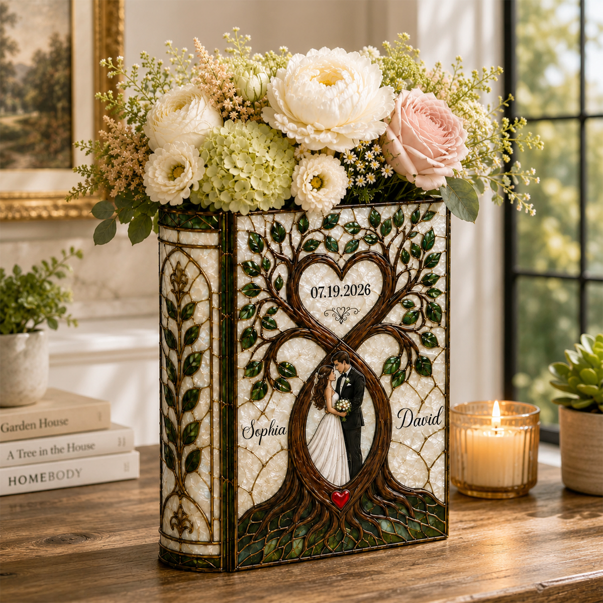Custom Groom & Bride Wedding 3D Effect Print Book Vase Newlywed Gift CH07 180194