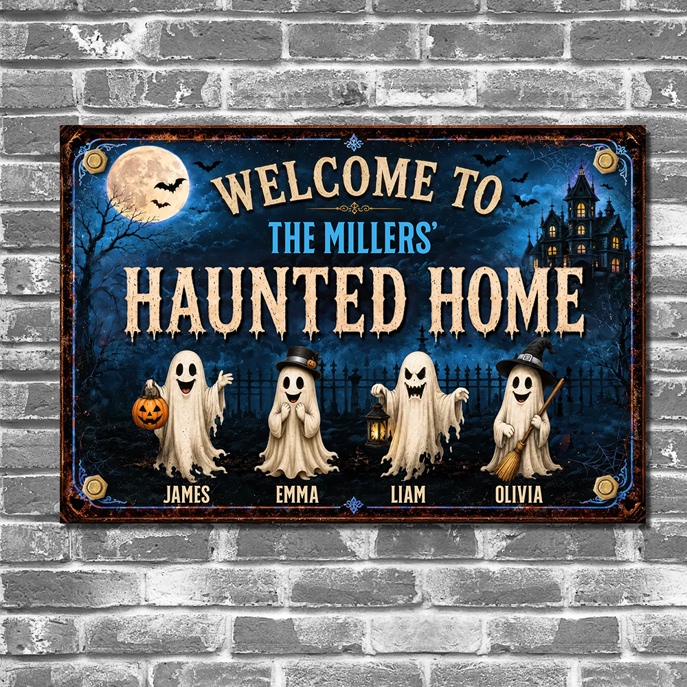 Personalized Spooky Ghost Haunted Home Metal Sign Halloween Home Decoration, Trick or Treat Decor LM32 669647