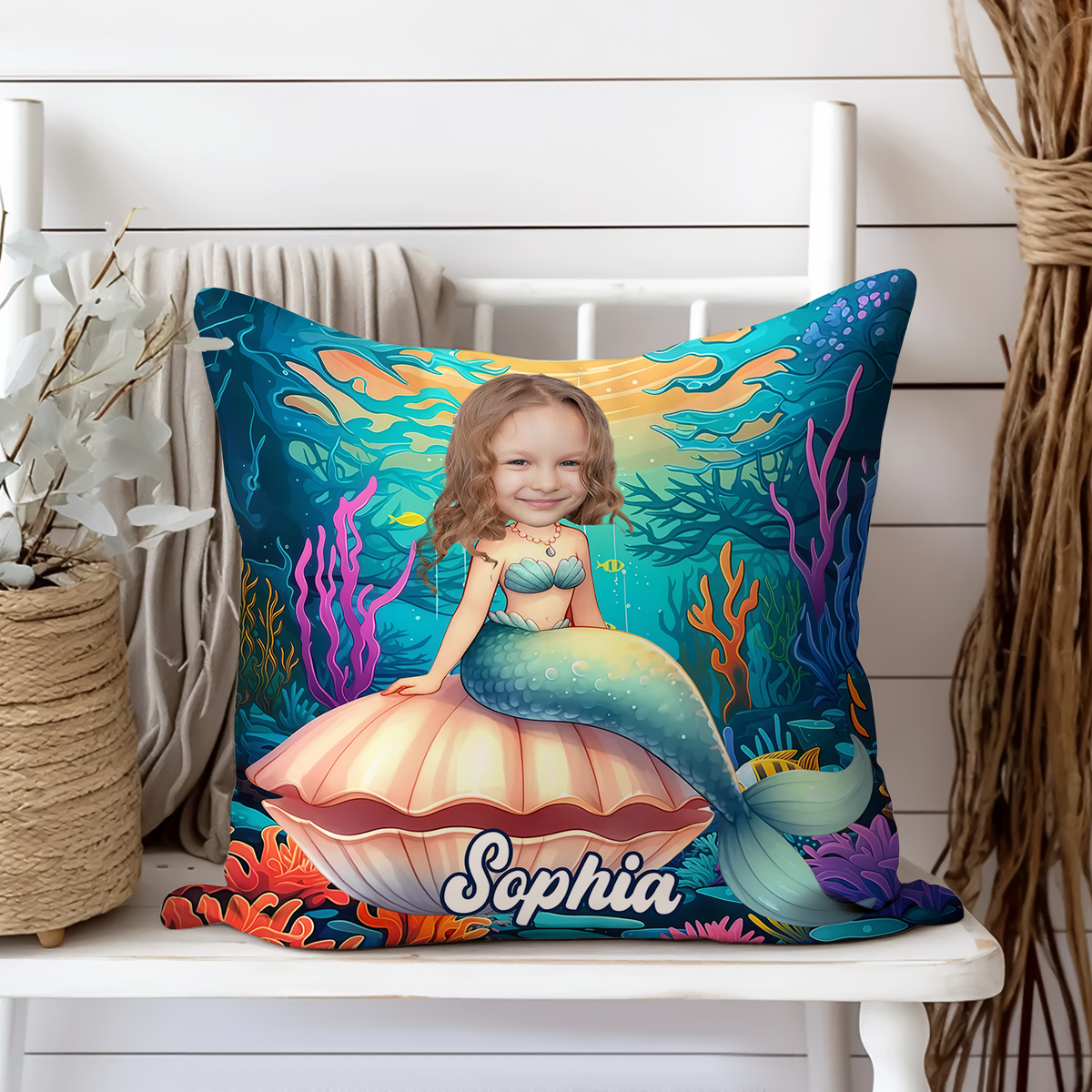Custom Kid Photo Mermaid Princess Pillow Gifts for Girls CH07 896476