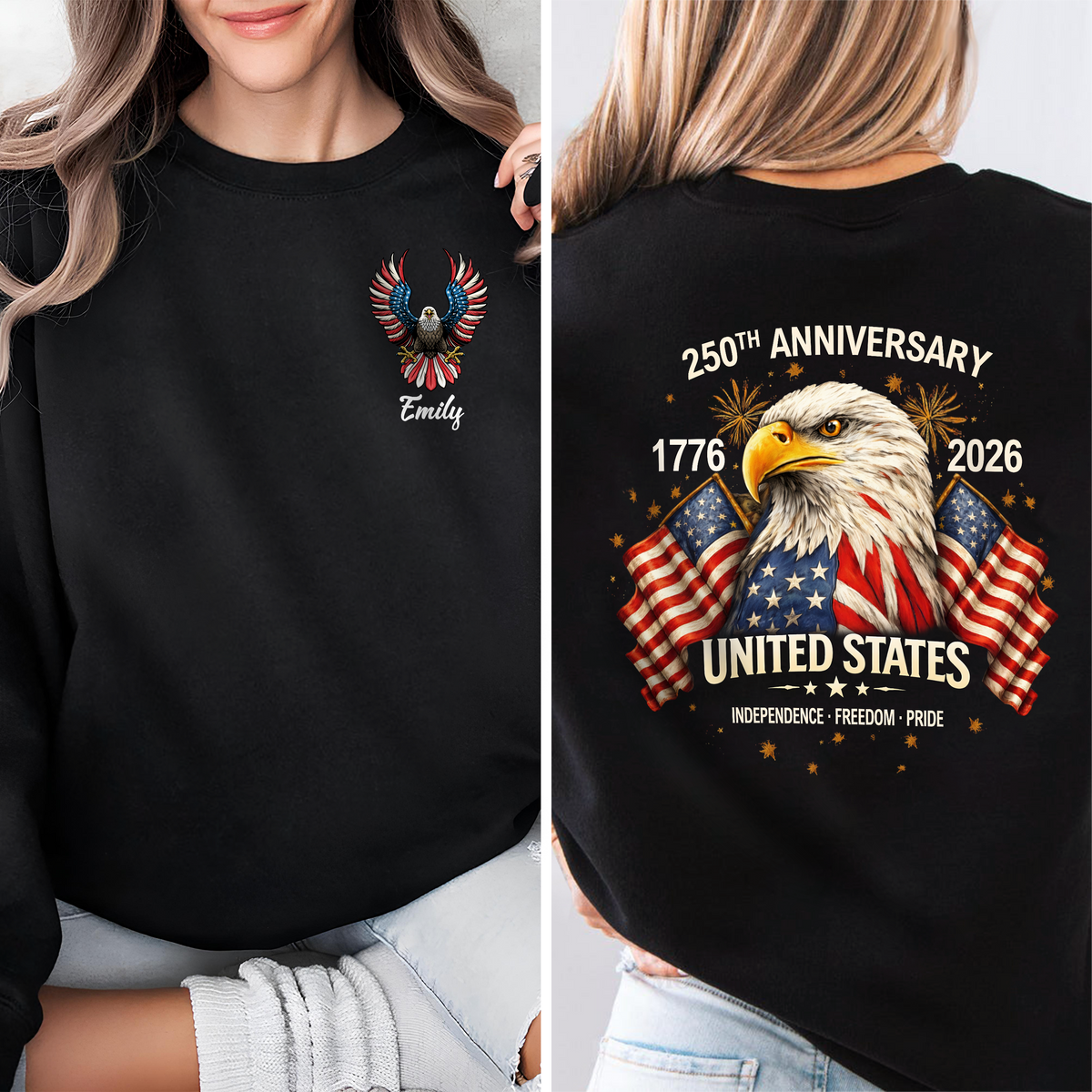 Custom Name 250th Anniversary United States 1776–2026 Eagle Back & Front Dark Shirt HO82 902106