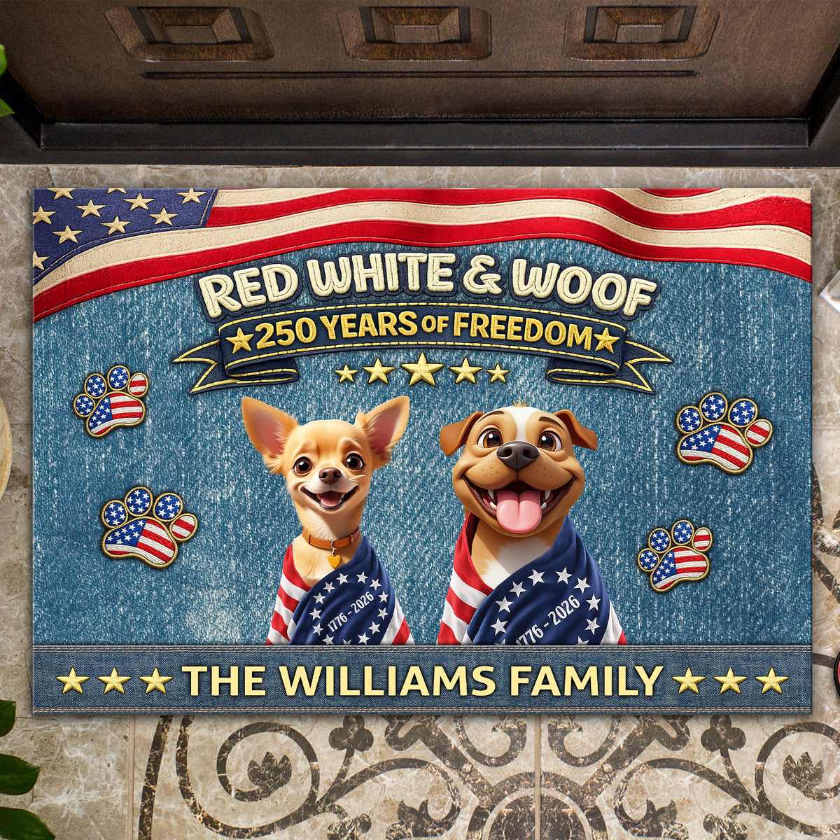 Custom 3D America Dog Red White Woof Doormat – Patriotic America 250 Years of Freedom LM32 899221