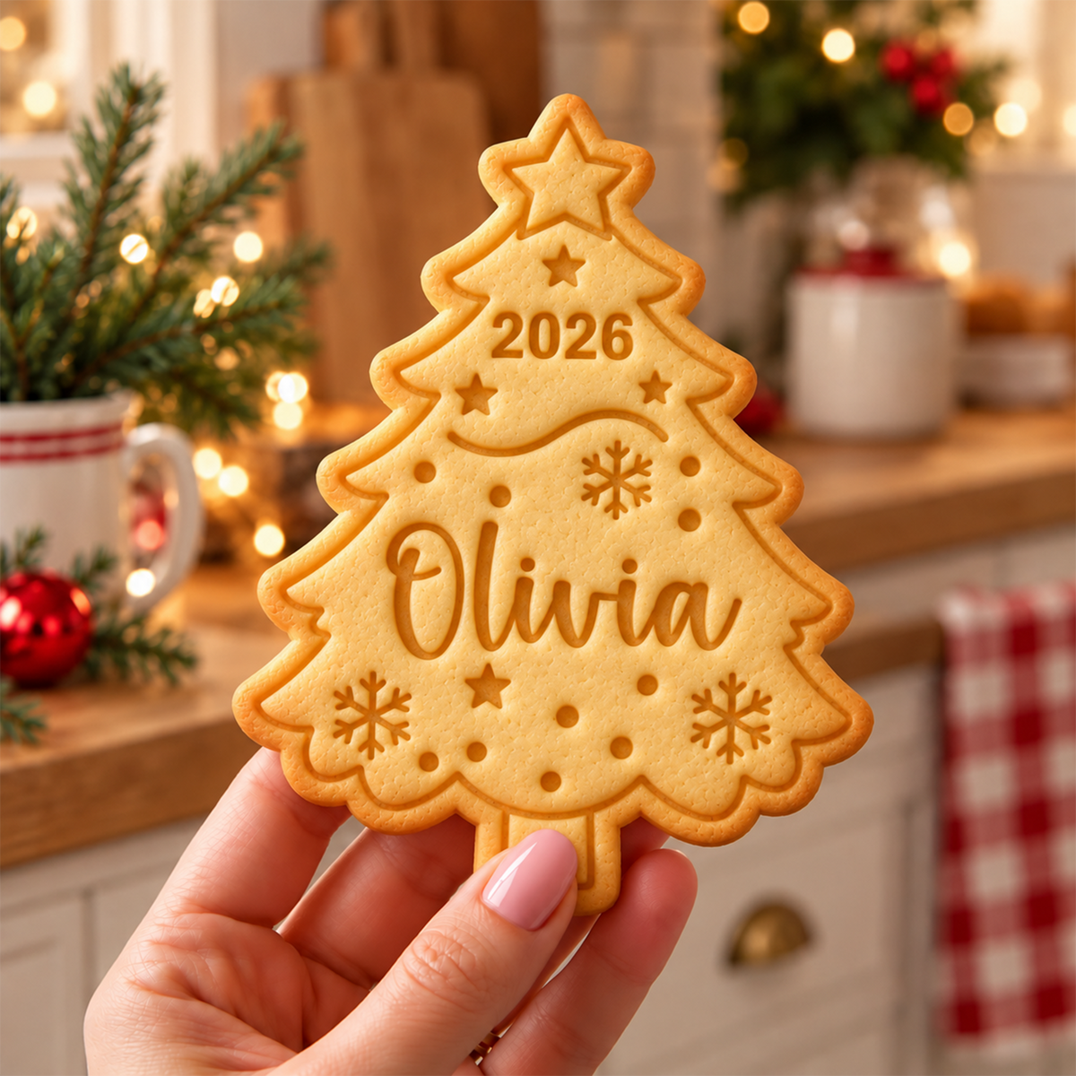 Personalized Name Merry Christmas - Christmas Tree Shaped Cookie Stamp HA75 57016
