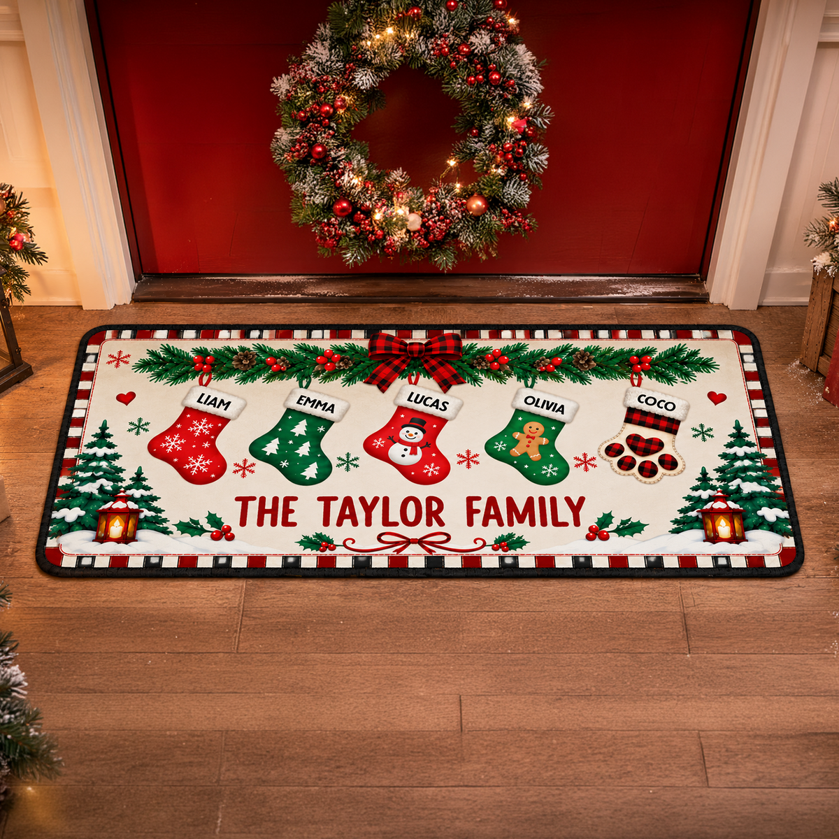 Personalized Custom Family Name Stocking Christmas Runner Rug TH10 171095