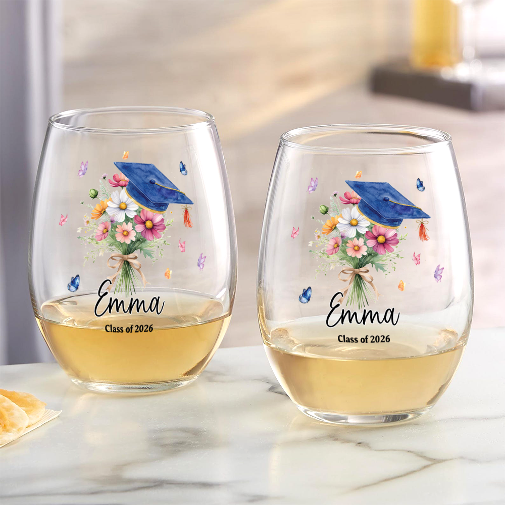 Personalized Graduation With Birth Flower Wine Glass HO82 901830