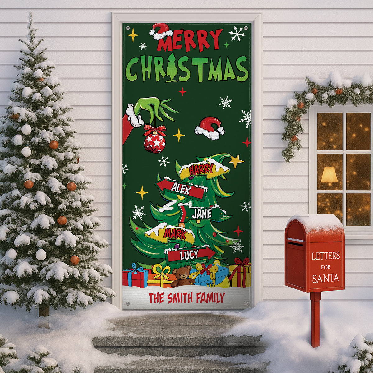 Custom Family Name Merry Grinchmas Door Cover CH07 899968