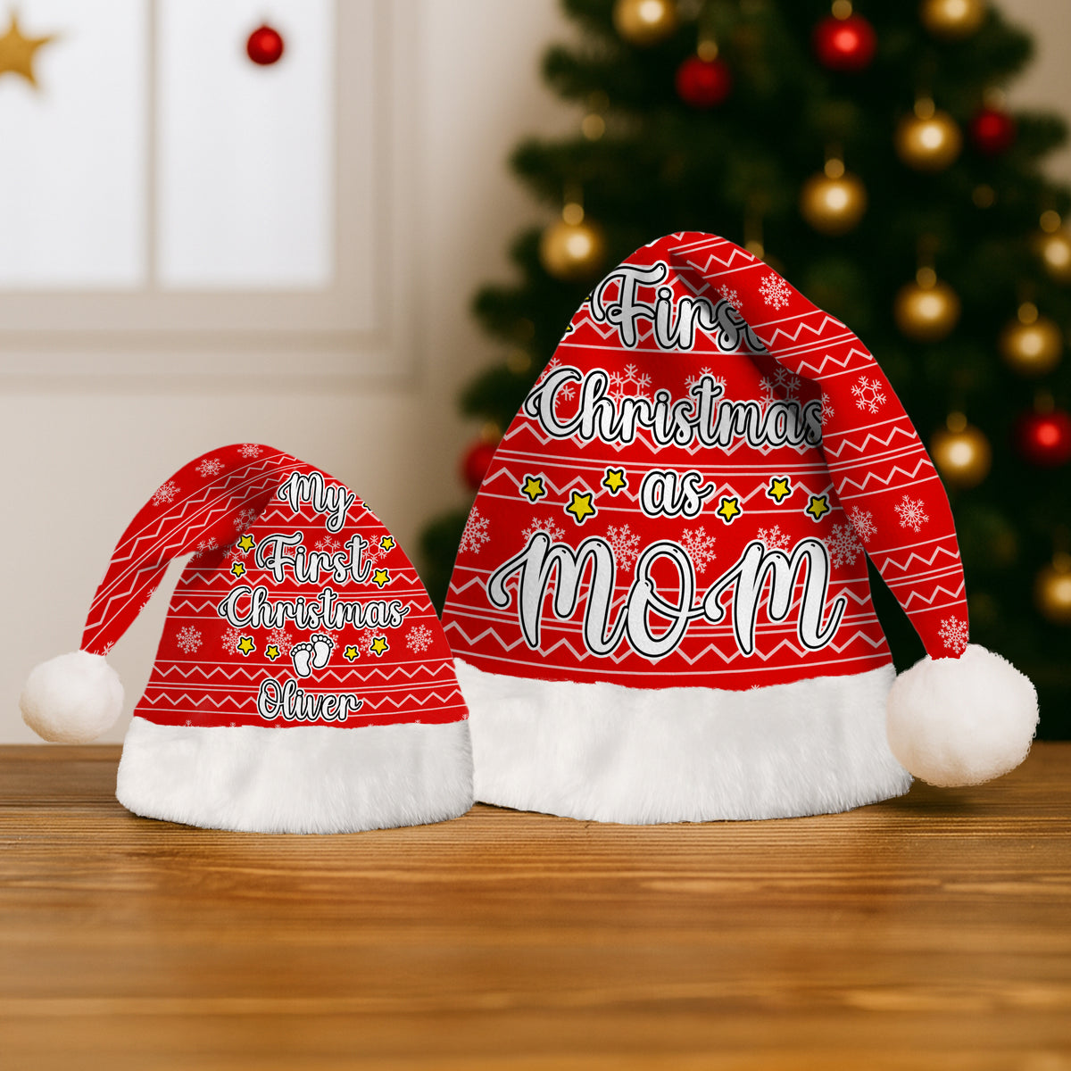 Personalized First Christmas As Mom Matching Family Santa Hat LM32 893971