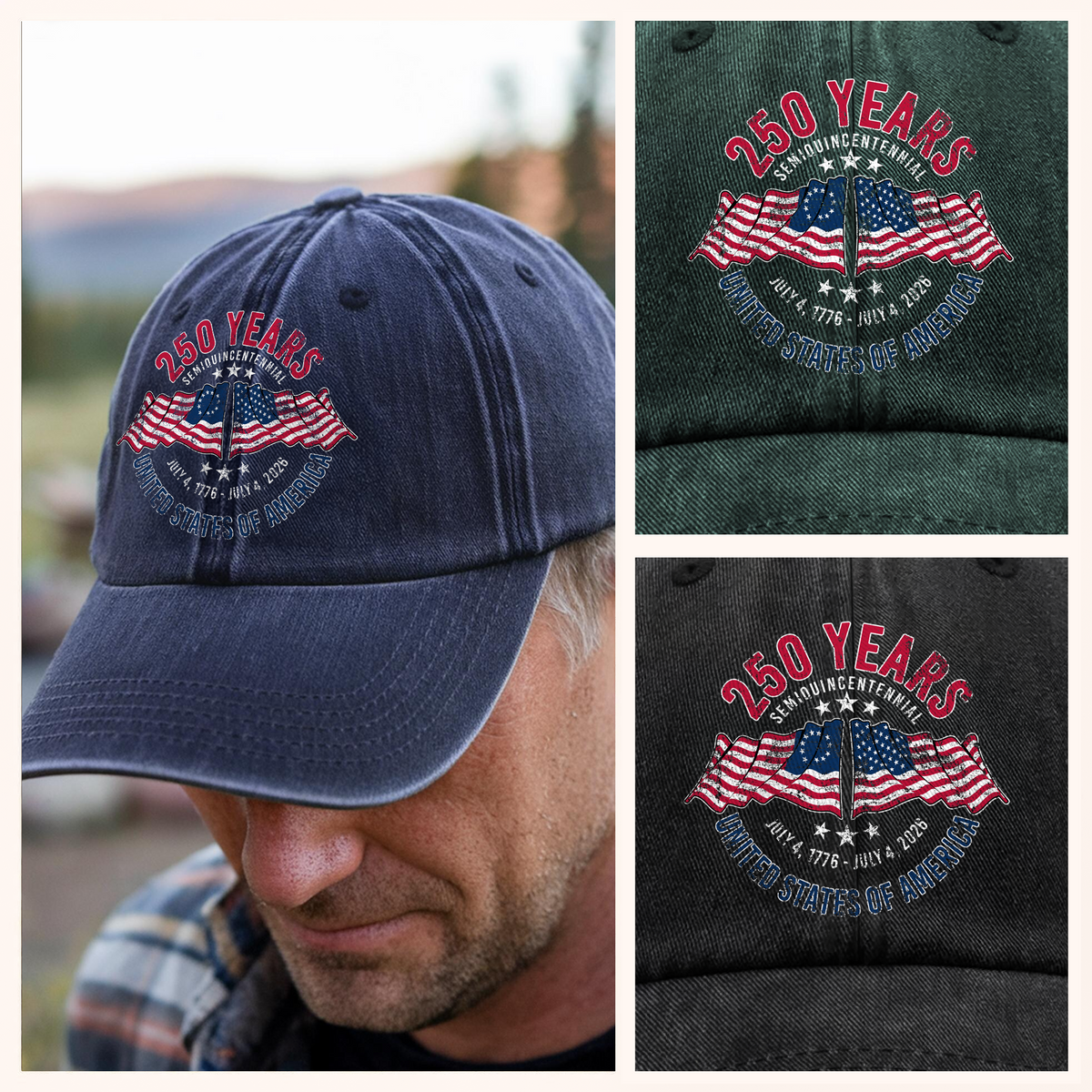 American 250 Years Semiquincentennial – Patriotic Gift 2026 Washed Denim Baseball Cap LM32 895263