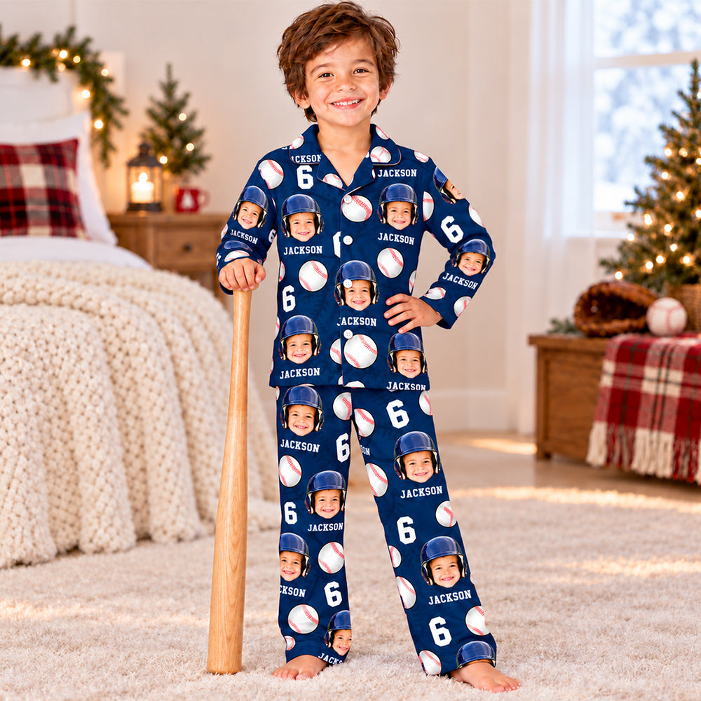 Custom Photo, Name And Number Baseball Kid Pajamas HA75 919398