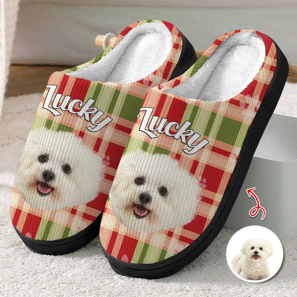 Custom Dog Photo Flannel Patten Slipper Xmas Gift For Dog Lovers CH07 896270