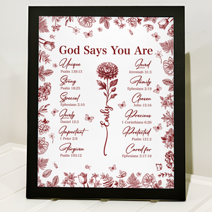 God Says You Are Christian Gift Toile De Jouy Birth Flower - Personalized Picture Frame TH10 894795