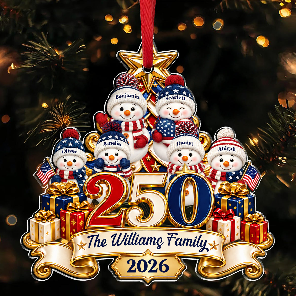 Personalized 250 Years Of Freedom Family Snowman Patriotic Acrylic Ornament Christmas Gift HA75 919382