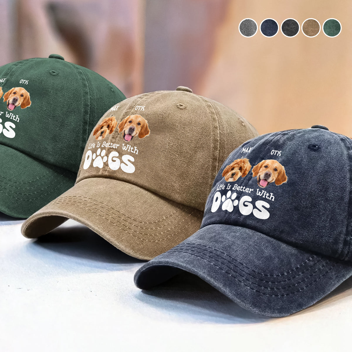 Custom Photo Life Is Better With Dogs Washed Denim Baseball Cap HA75 892582