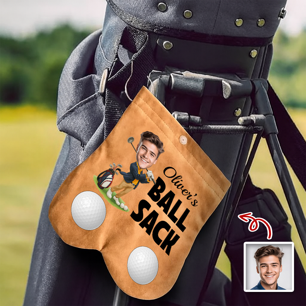 Personalised Cartoon Character Face Photo Suede Golf Ball Bag Sack with 2 Golf Balls Golf Accessory Birthday Gift for Golfer Golf Player HO82 900628