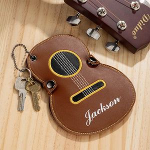 Personalized Guitar-Shaped PU Leather Guitar Picks Storage Case And Key Ring Gift for Guitar Player HA75 898500