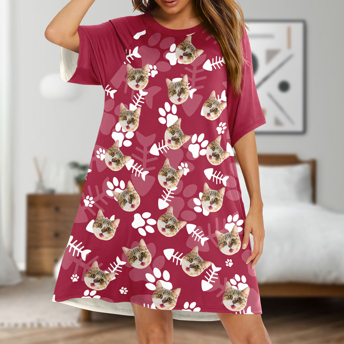 Custom Dog Cat Photo With Bone Raglan Nightgown Gift For Mom TH10 169511