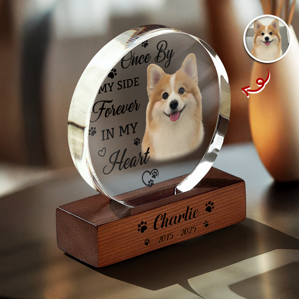 Custom Photo Memorial Once By My Side Forever In My Heart Round Acrylic Frame Block HA75 898016