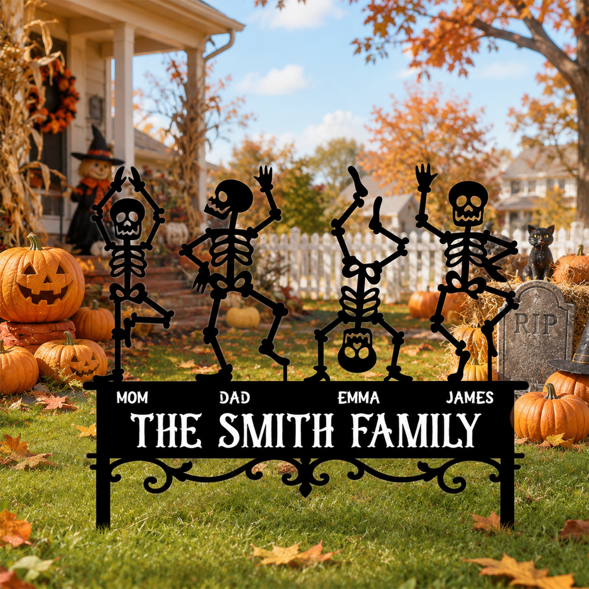 Custom Family Member Skeleton Garden Stake - Personalized Gifts for Halloween CH07 180210