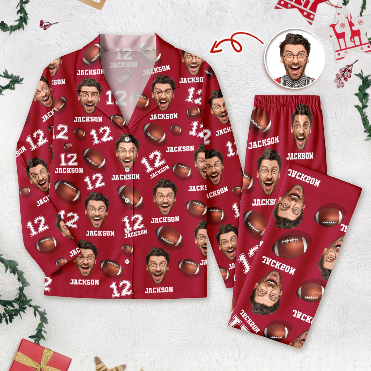 Custom Photo, Name And Number Pajamas Christmas Gift For Football Lovers CH07 899484