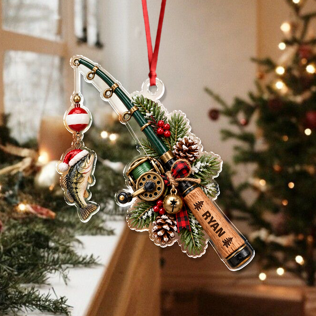 Personalized Fishing Rod Christmas Acrylic Ornament, Fisher Xmas Keepsake Gift HA75 919540