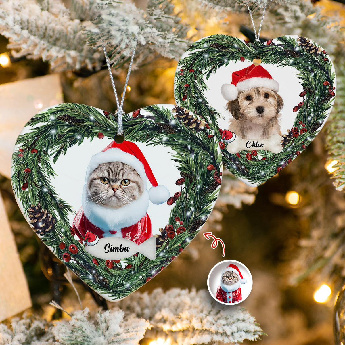 Custom Photo Cat Personalized Heart Shaped Ceramic Ornament For Christmas HA75 897466