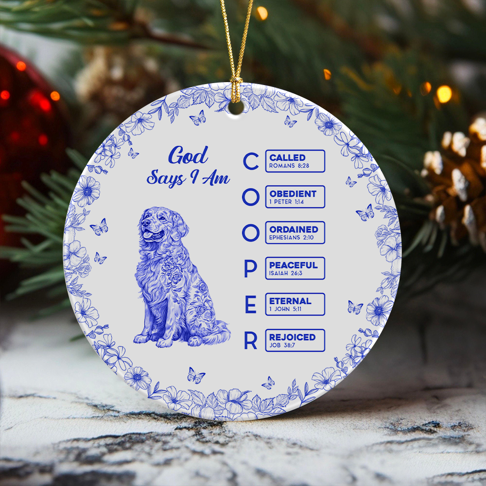 God says I Am Personalized Dog Breeds Chinoiserie Toile De Jouy Style Ceramic Ornament CH07 899242