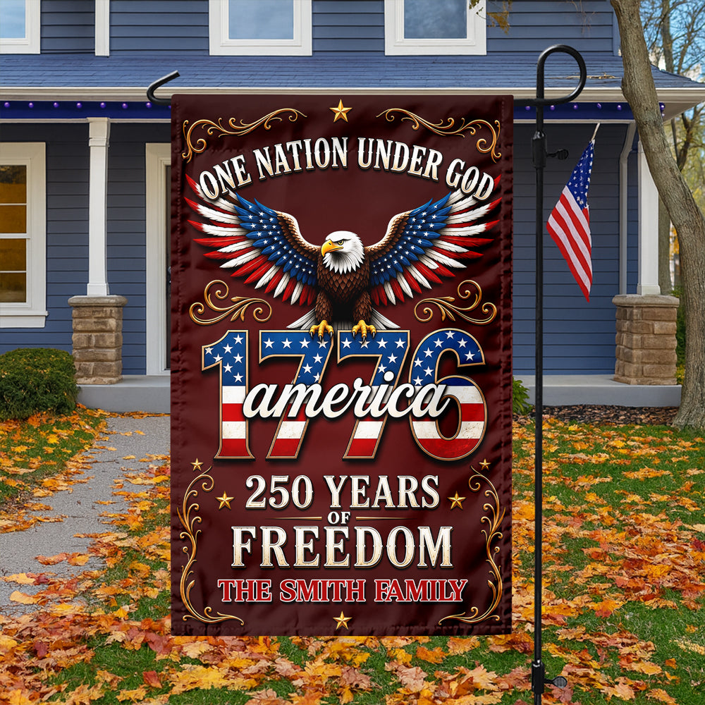 Custom Family Name One Nation Under God America 250th Anniversary Garden Flag LM32 669287