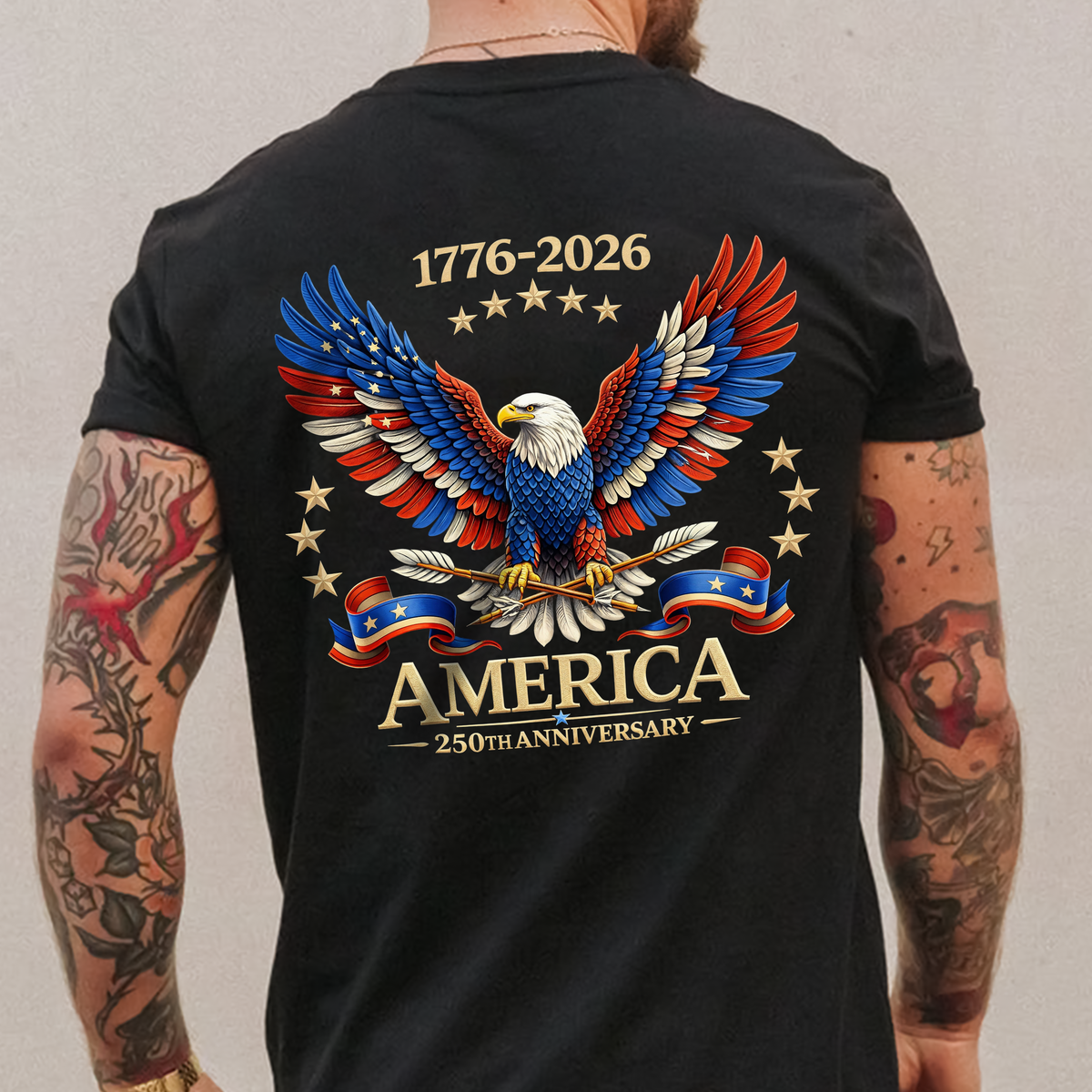 250th Anniversary America Patriotic T-Shirt, Bald Eagle American Flag Back Shirt CH07 910958