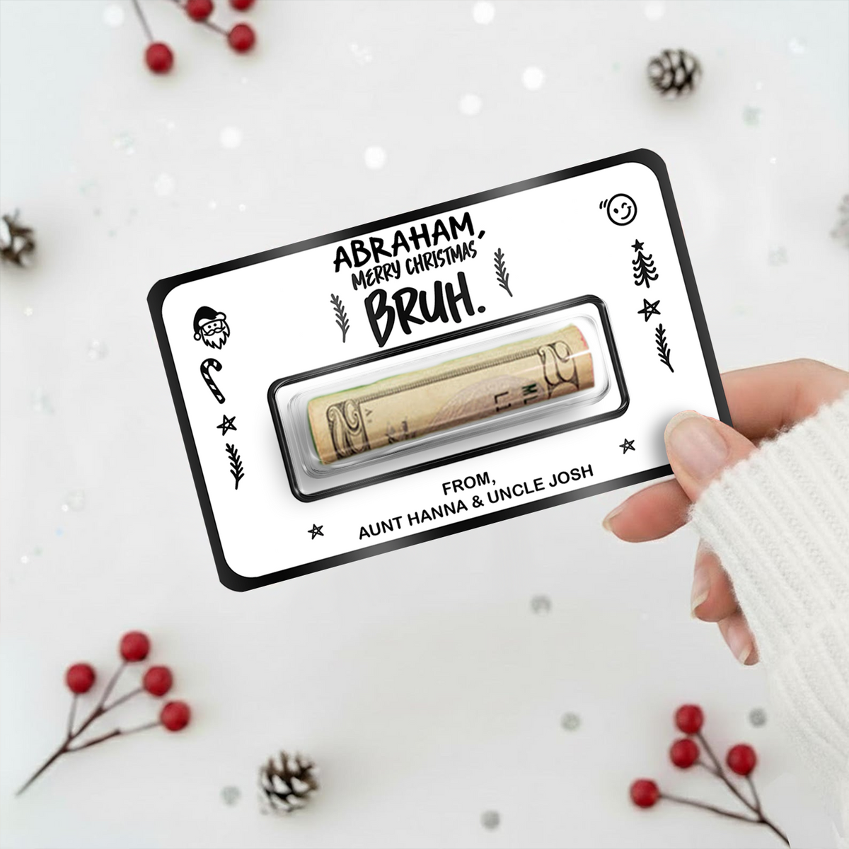 Personalized Merry Christmas Money Holder Card, Festive Cash Gift for Family & Friends LM32 669997