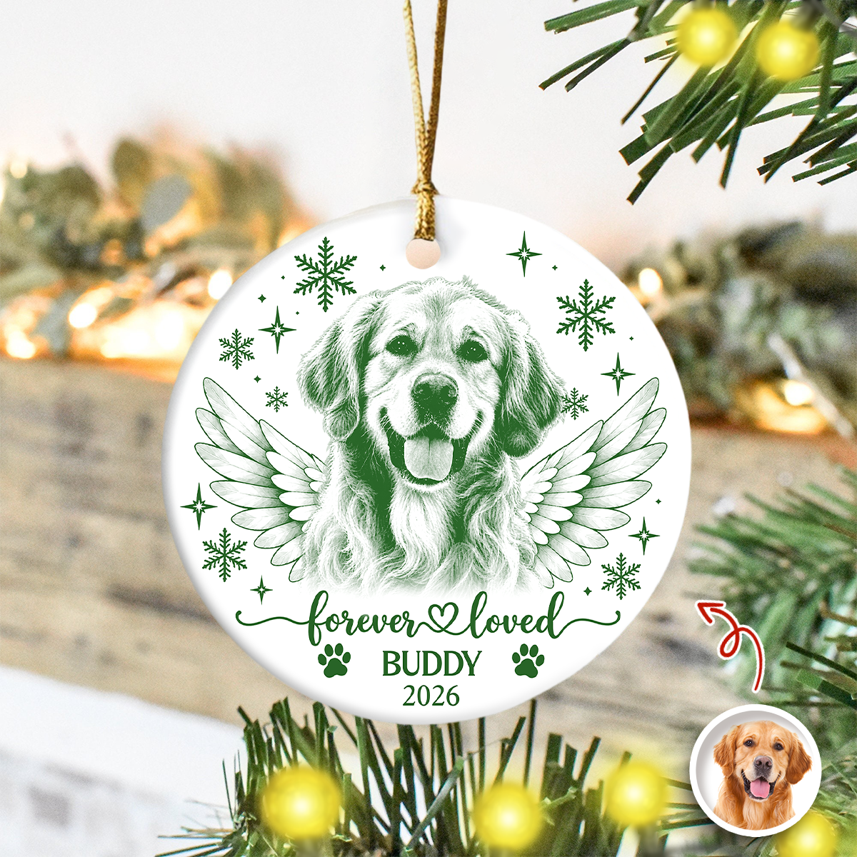 Custom Dog Photo Forever Loved Memorial Ceramic Ornament HA75 919196