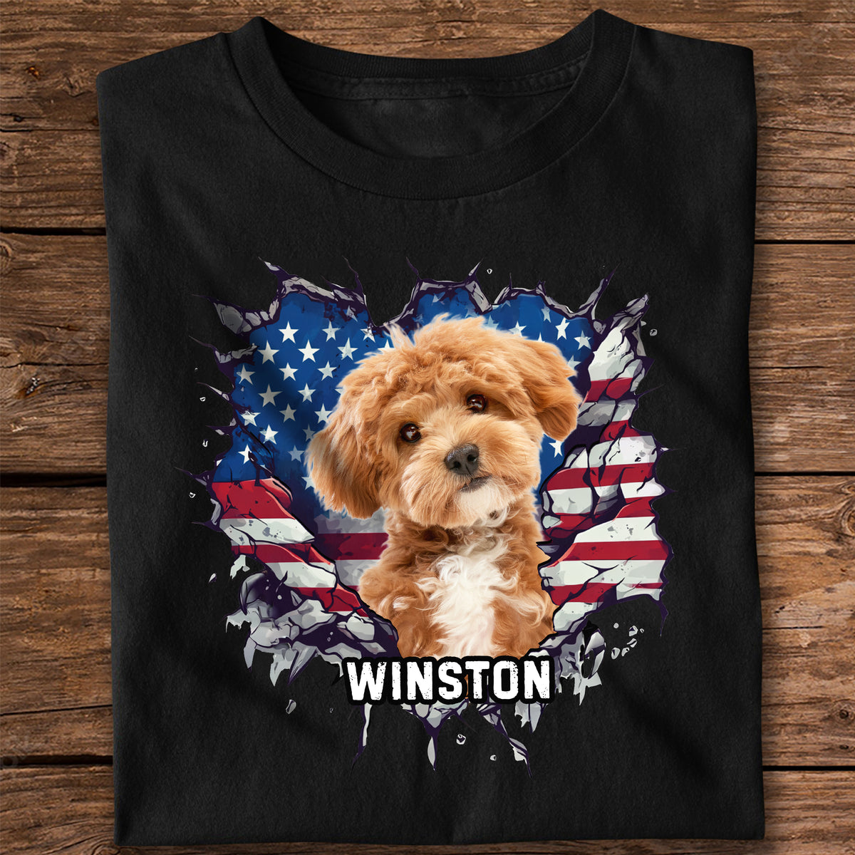 Custom Photo Dog Cat With American Flag Dark Shirt HA75 920656