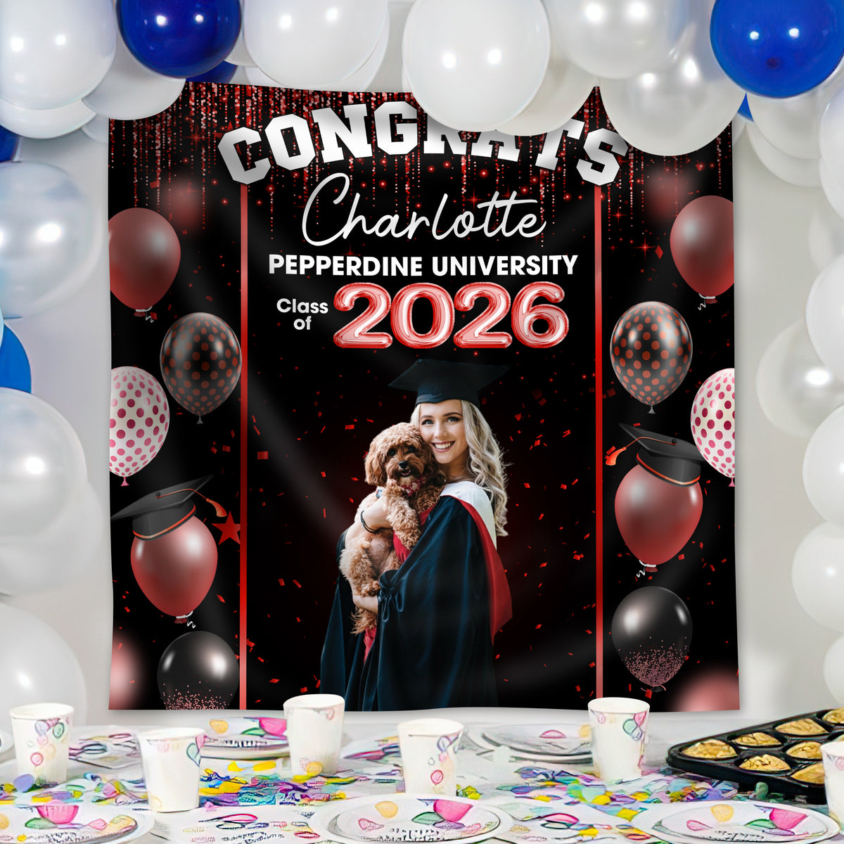 Congrats Class of 2026 Custom Photo And Name Graduation Party Backdrop CH07 899738