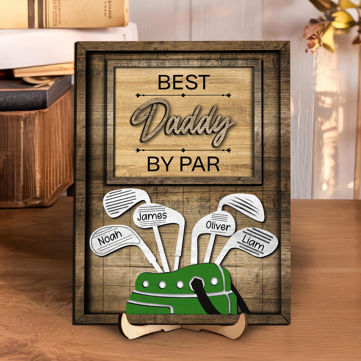 Dad Or Grandpa Golf Best Dad By Par Family 2-Layered Wooden Plaque With Stand Personalized Gift For Father's Day, Dad HO82 894044