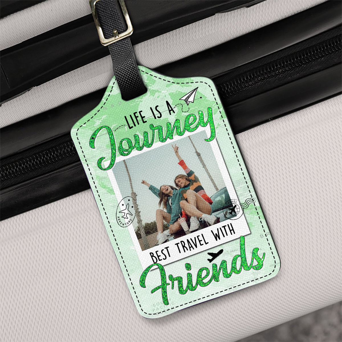 Custom Photo Best Traveled With Friends Personalized Luggage Tag Holiday Vacation Gift, Gift For Best Friends, BFF HA75 892666