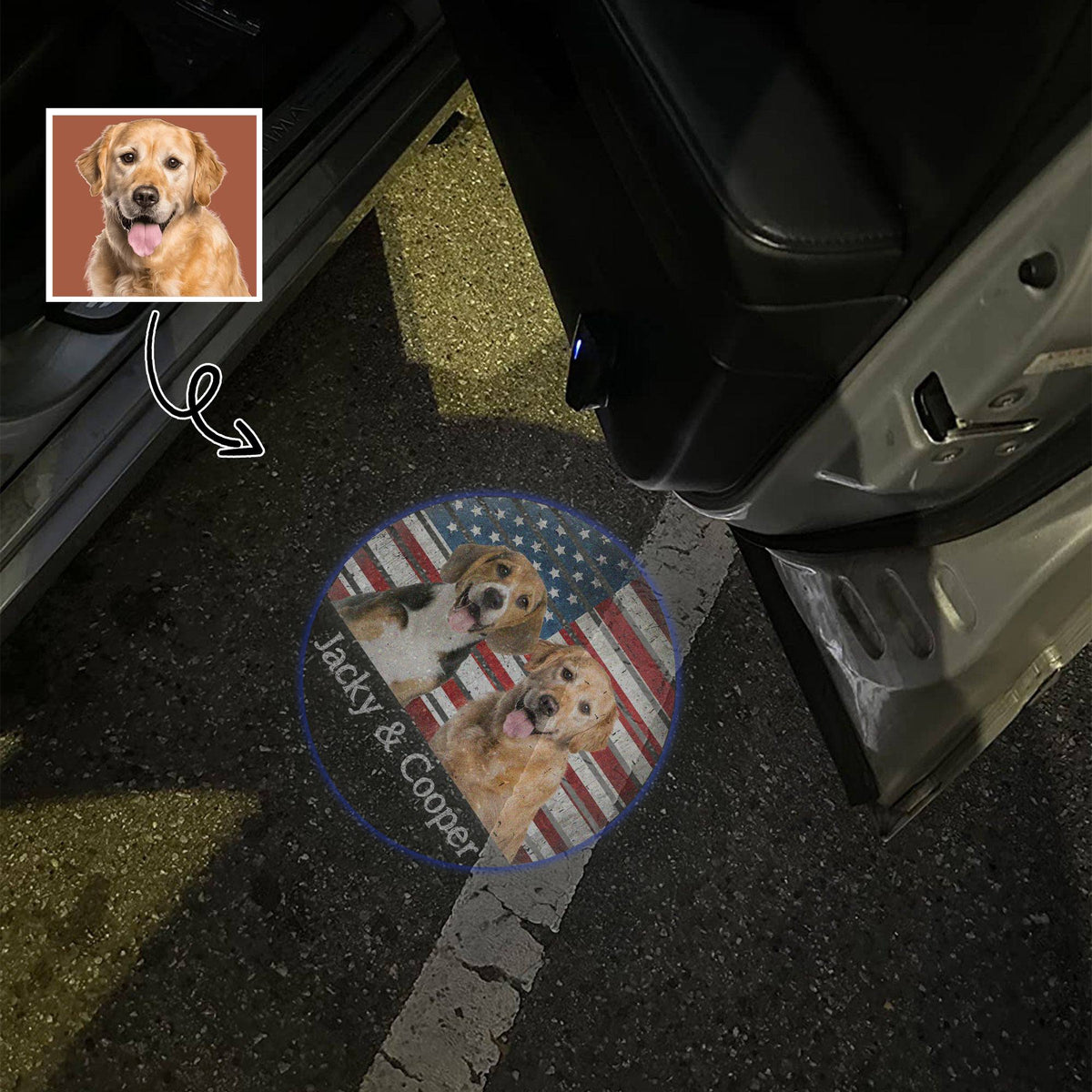 Custom Dog Photo With Vintage Retro Style Car Door Projector Light HO82 894360